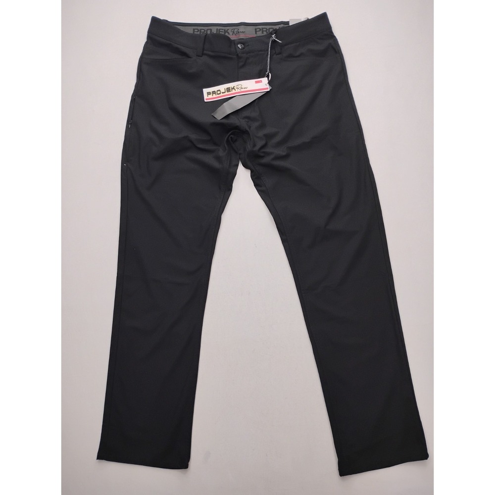 Projek Raw Pants Men's 36x32 Classic Fit Straight Leg‎ Elastic Waist Chino Black
